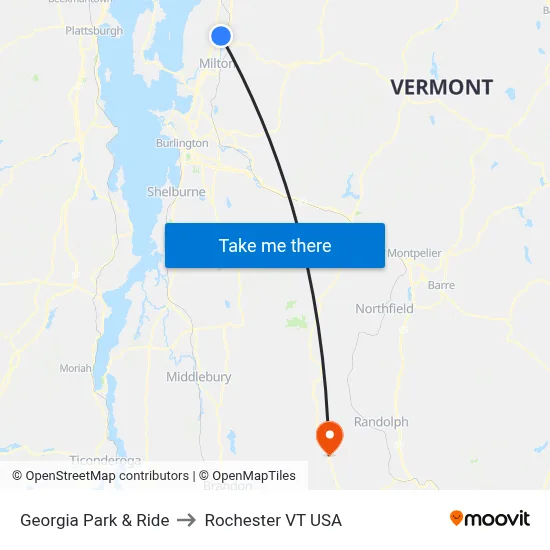 Georgia Park & Ride to Rochester VT USA map