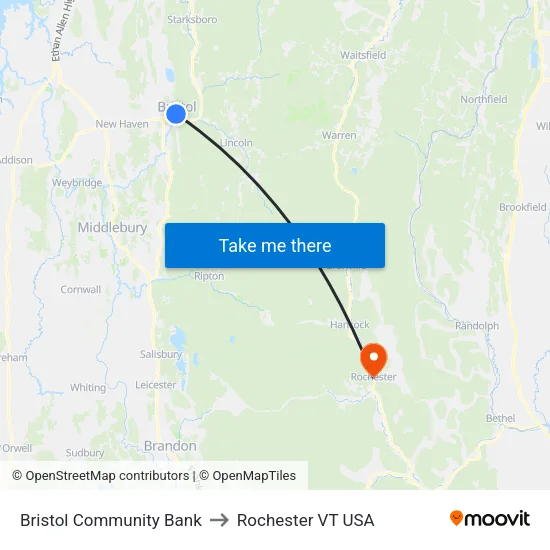 Bristol Community Bank to Rochester VT USA map