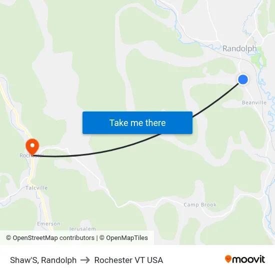 Shaw'S, Randolph to Rochester VT USA map