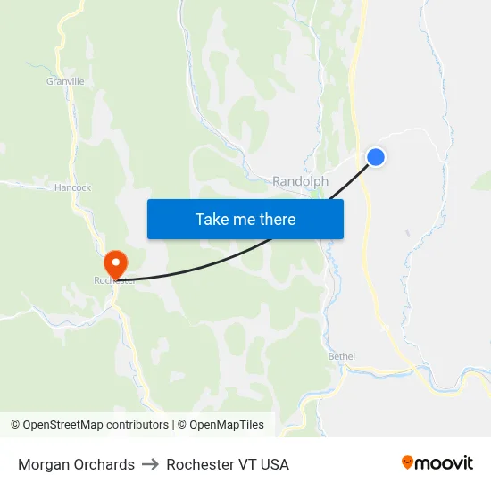 Morgan Orchards to Rochester VT USA map