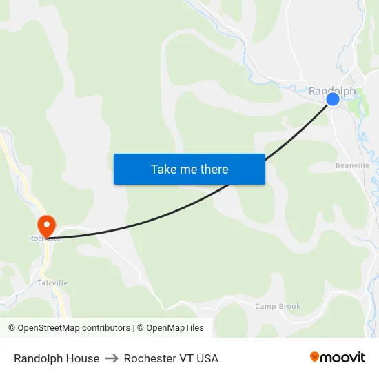 Randolph House to Rochester VT USA map
