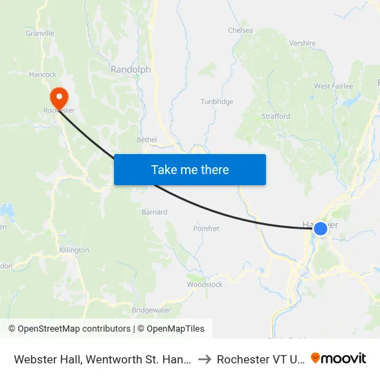 Webster Hall, Wentworth St. Hanover to Rochester VT USA map