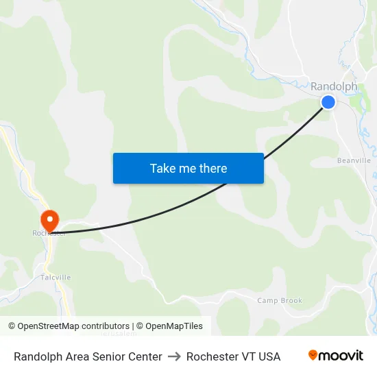 Randolph Area Senior Center to Rochester VT USA map