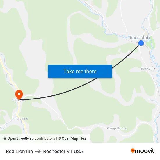 Red Lion Inn to Rochester VT USA map