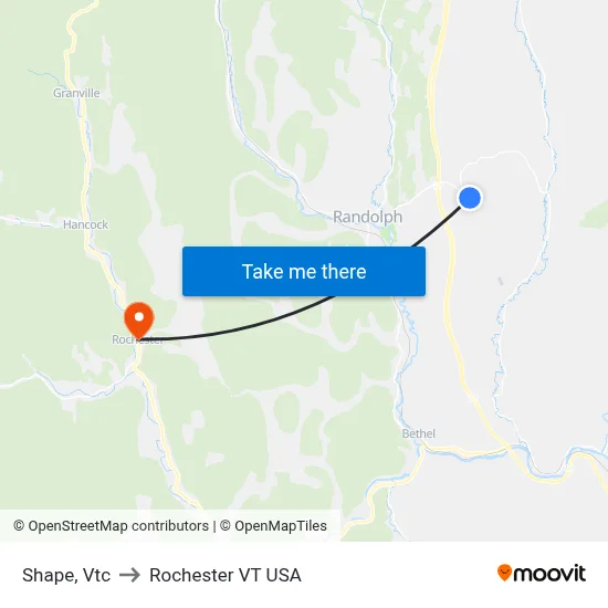 Shape, Vtc to Rochester VT USA map