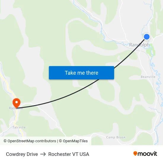 Cowdrey Drive to Rochester VT USA map