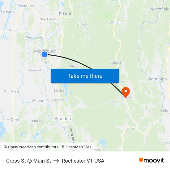 Cross St @ Main St to Rochester VT USA map