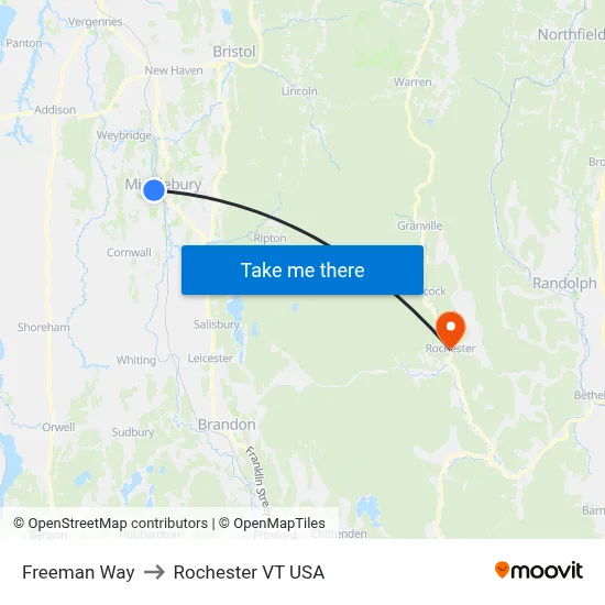 Freeman Way to Rochester VT USA map
