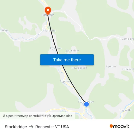 Stockbridge to Rochester VT USA map
