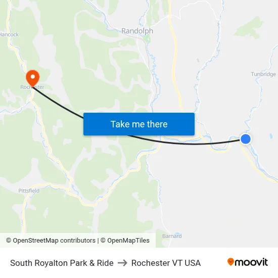 South Royalton Park & Ride to Rochester VT USA map