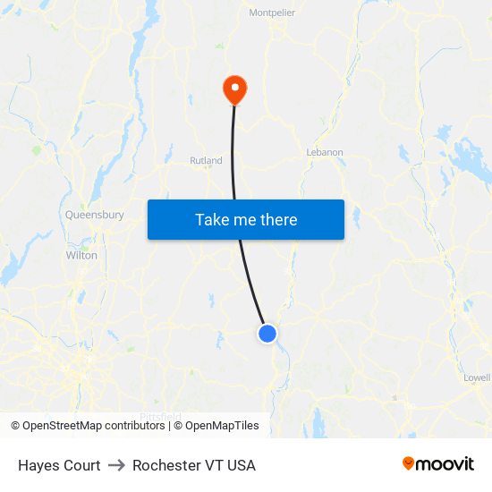 Hayes Court to Rochester VT USA map
