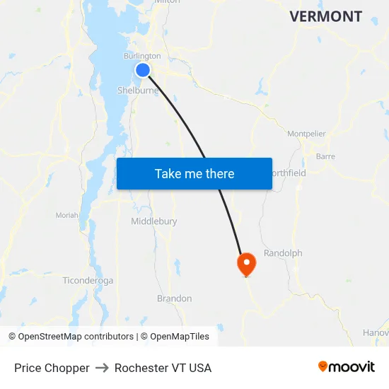Price Chopper to Rochester VT USA map