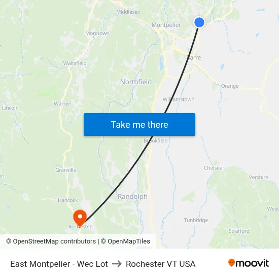 East Montpelier - Wec Lot to Rochester VT USA map