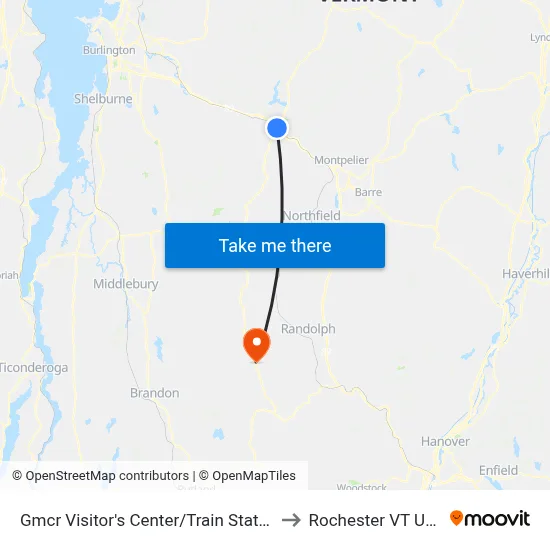 Gmcr Visitor's Center/Train Station to Rochester VT USA map