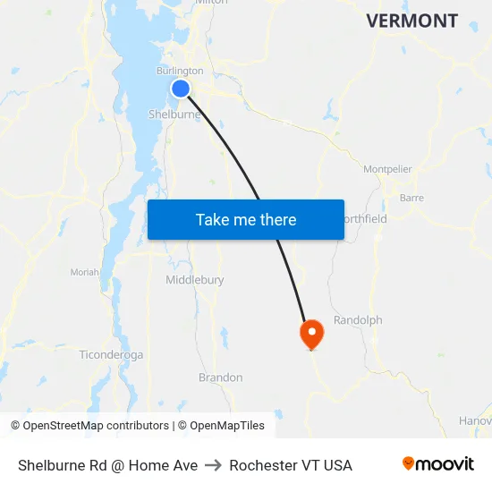 Shelburne Rd @ Home Ave to Rochester VT USA map