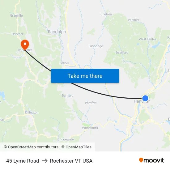 45 Lyme Road to Rochester VT USA map