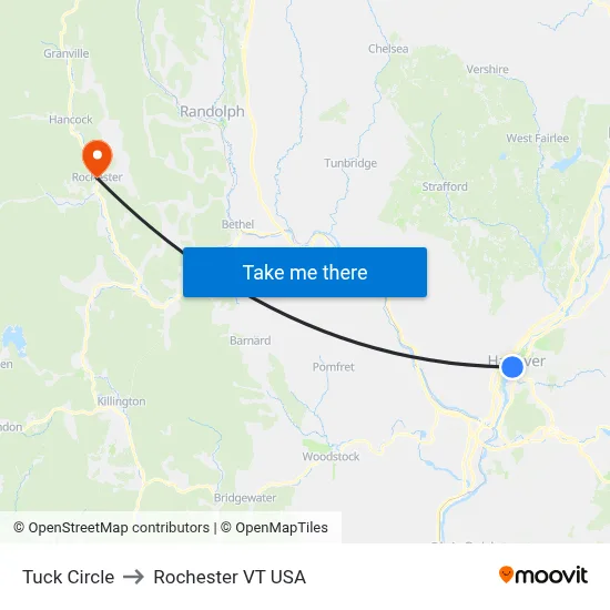 Tuck Circle to Rochester VT USA map