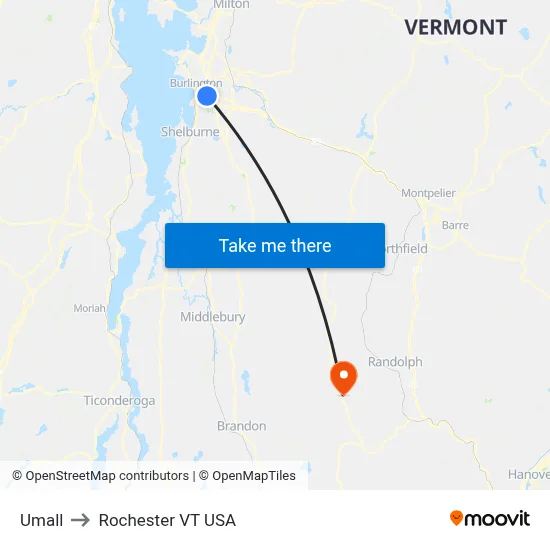 Umall to Rochester VT USA map