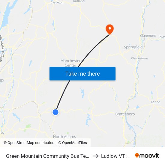 Green Mountain Community Bus Terminal to Ludlow VT USA map