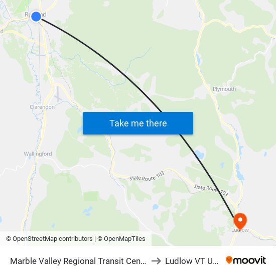 Marble Valley Regional Transit Center to Ludlow VT USA map