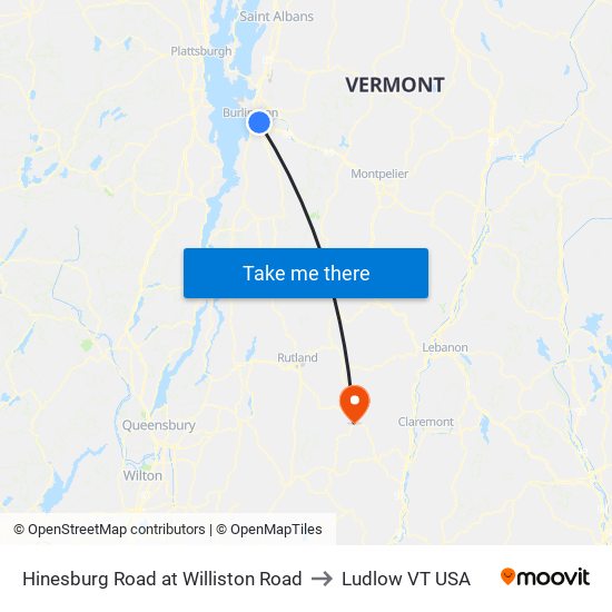 Hinesburg Road at Williston Road to Ludlow VT USA map