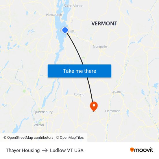 Thayer Housing to Ludlow VT USA map