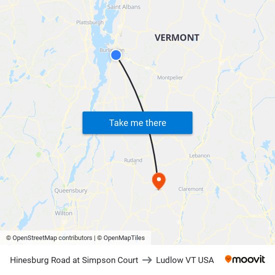 Hinesburg Road at Simpson Court to Ludlow VT USA map