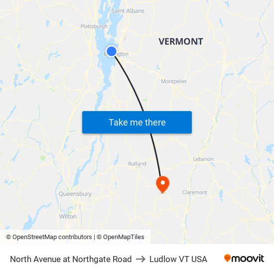 North Avenue at Northgate Road to Ludlow VT USA map