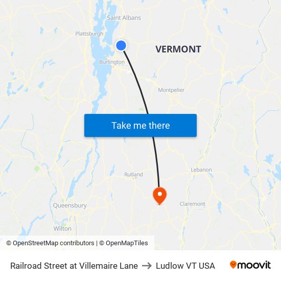 Railroad Street at Villemaire Lane to Ludlow VT USA map