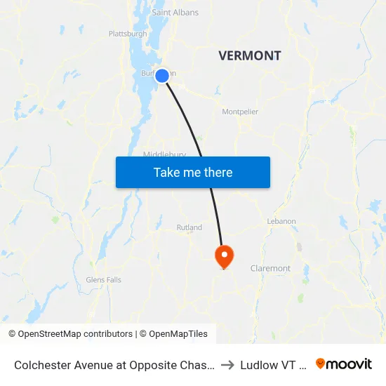 Colchester Avenue at Opposite Chase Street to Ludlow VT USA map