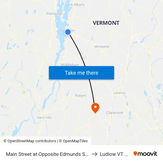 Main Street at Opposite Edmunds School to Ludlow VT USA map