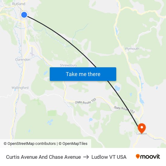 Curtis Avenue And Chase Avenue to Ludlow VT USA map