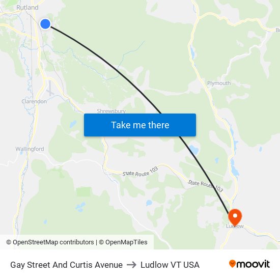 Gay Street And Curtis Avenue to Ludlow VT USA map