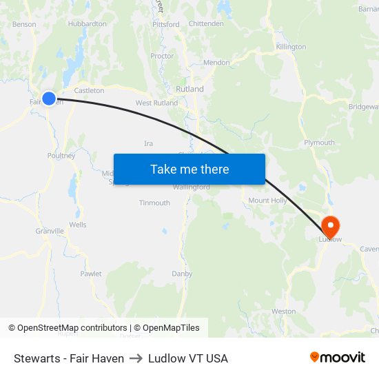 Stewarts - Fair Haven to Ludlow VT USA map