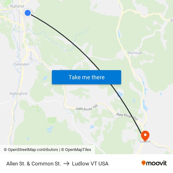 Allen St. & Common St. to Ludlow VT USA map