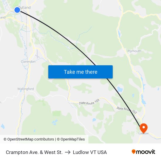 Crampton Ave. & West St. to Ludlow VT USA map