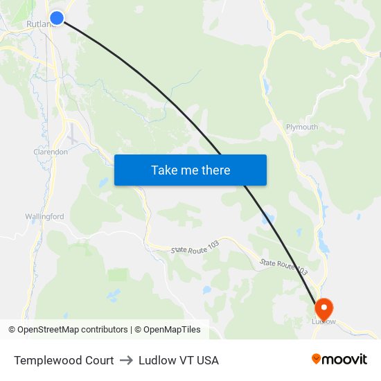 Templewood Court to Ludlow VT USA map