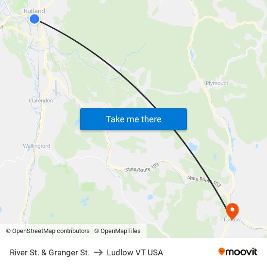 River St. & Granger St. to Ludlow VT USA map