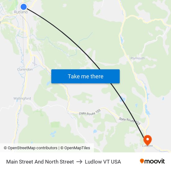 Main Street And North Street to Ludlow VT USA map