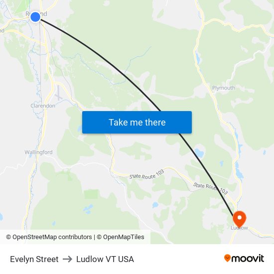 Evelyn Street to Ludlow VT USA map