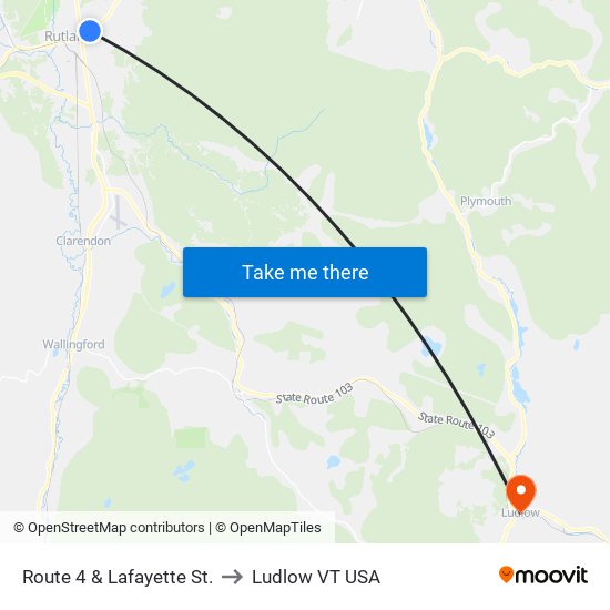 Route 4 & Lafayette St. to Ludlow VT USA map