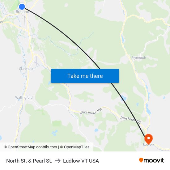 North St. & Pearl St. to Ludlow VT USA map