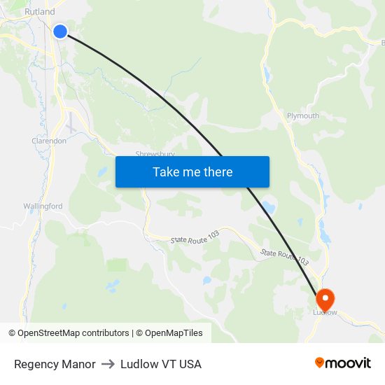 Regency Manor to Ludlow VT USA map