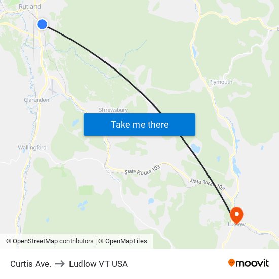 Curtis Ave. to Ludlow VT USA map