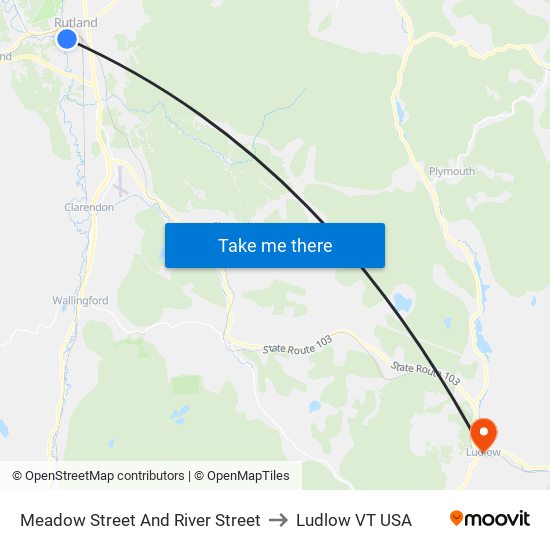 Meadow Street And River Street to Ludlow VT USA map