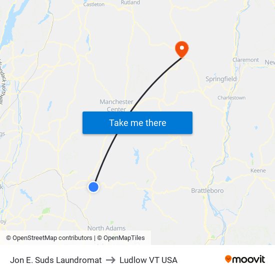 Jon E. Suds Laundromat to Ludlow VT USA map