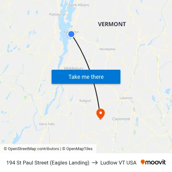 194 St Paul Street (Eagles Landing) to Ludlow VT USA map