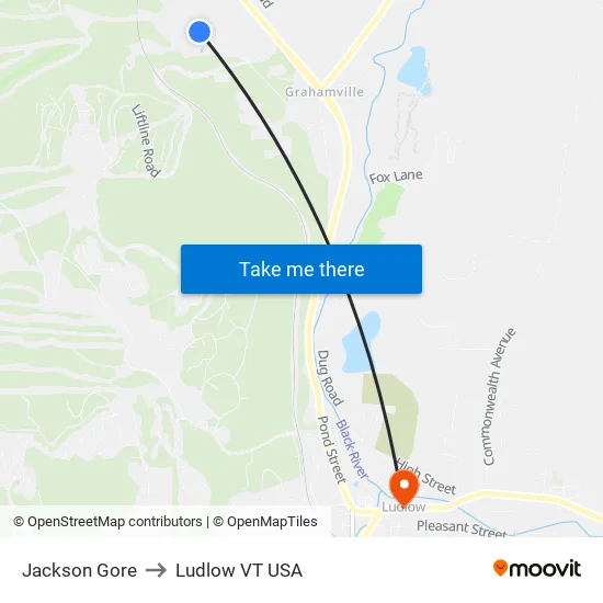Jackson Gore to Ludlow VT USA map