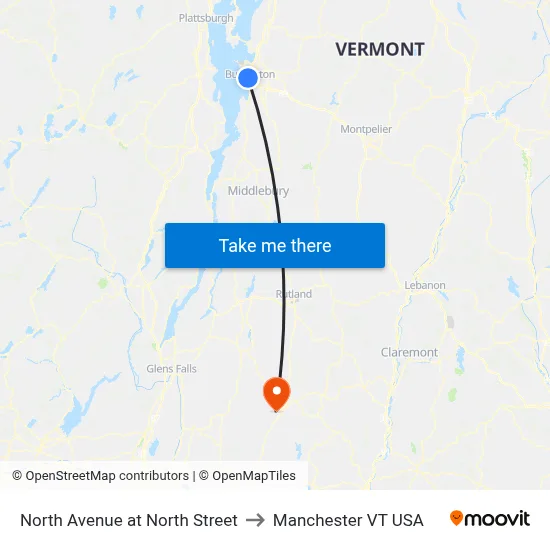 North Avenue at North Street to Manchester VT USA map