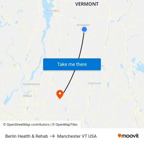 Berlin Health & Rehab to Manchester VT USA map